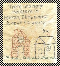 Many mansions in heaven primitive inspirational stitchery