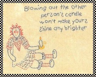 blowing out the other person's candle primitive stitchery