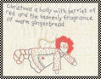 Christmas is holly and gingerbread stitchery pattern